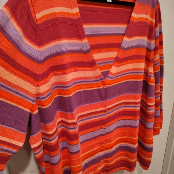 Isaac Mizrahi Live Colorful Stripe V-Neck Cardigan Sweater Sz 4X Casual Kidcore - Picture 4 of 7